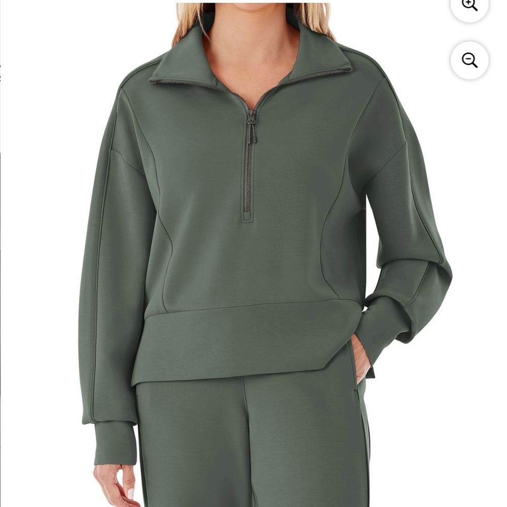 Olive Green Quarter-Zip Sweatshirt